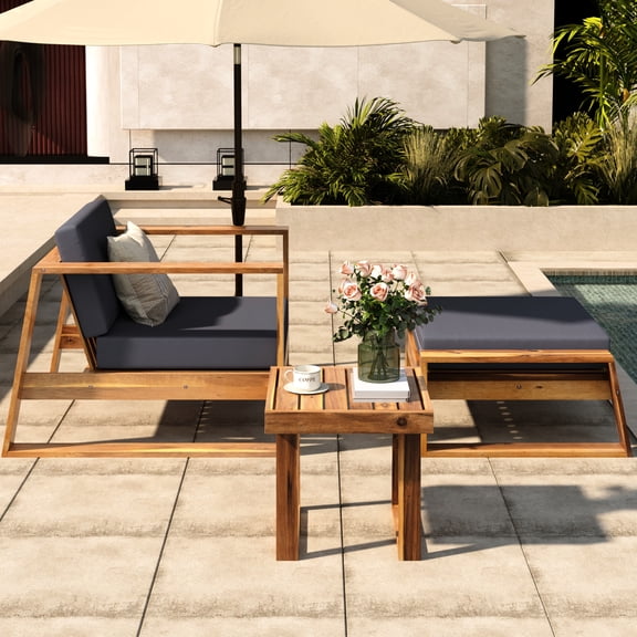 Acacia Wood Lounge Set / Poolside & Garden Spaces / Convenient Drink Holder Table