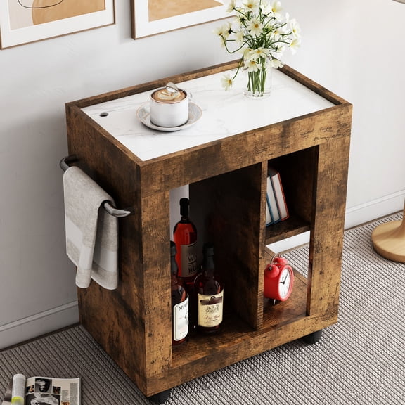 Multi - functional & Natural - textured Storage - Serves as Refreshment Trolley in Living Room, Enhances Convenience