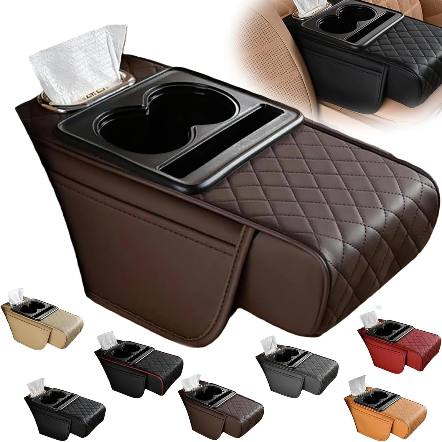 Multi-functional PU leather car armrest box, leather armrest pad with ...