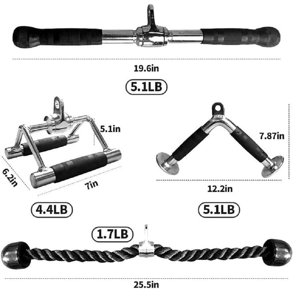 Multi-functional Power Cage LAT Pulldown Attachment Set, Home Gym Cable Accessories for Triceps, Biceps, Back, Shoulders, V Bar, Straight Bar, Tricep Rope, 1000Lbs Capacity