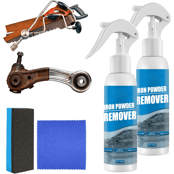 Multi-functional Quick-acting Rust Removal Spray, Fast-Acting Formula & Easy Spray Application, 100ml, Includes Sponge and Cloth, for Metal, Bikes, Tools ,Car Rust Removal Spray (100ML 2PCS)