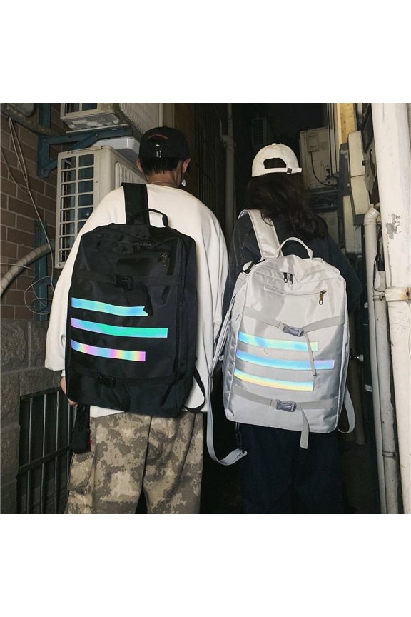 Multi-functional Retro Portable Crossbody Solid Color Reflective Backpack,Black