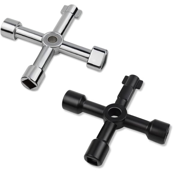 Multi-functional Sillcock Key 4 Way Square Wrench Water Utility Key Steel Sillcock Wrench Tool for Electric Water Gas Meter Box Cupboard Cabinet Opening Spigots Faucet Valve 2 Paack Cross Key