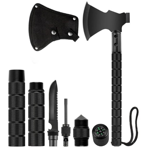 Multifunctional Outdoor Survival Axe, 17-inch Folding Tactical Axe, Stainless Steel Multi-purpose Outdoor Camping Tool Set