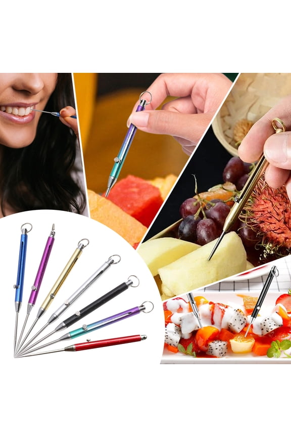 Multi-functional Titanium Alloy Retractable Toothpick Portable Keychain Reusable for Outdoor Picnic Camping Travel Home Dining(Multicolor)