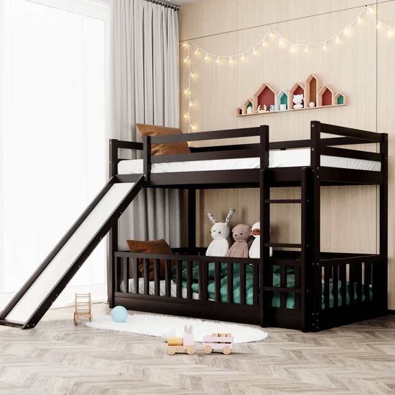 Multi - functional Twin Over Twin Bunk Bed with Slide and Adjustable Assembly / Enhance Bedroom Aesthetics and Function