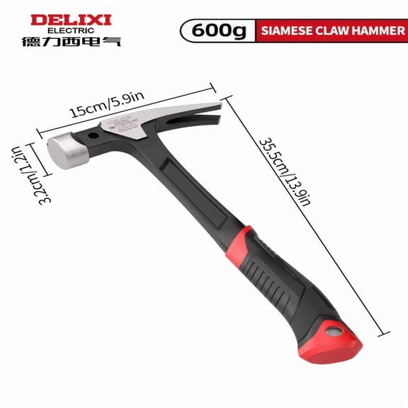 Multi-functional V-shaped Claw Hammer, Magnetic Hammer-Forged Steel Head, Shock-Absorbing Fiberglass Handle, Nail Suction Groove, for Framing Nails/Carpentry/Roofing/Construction, 10/14/21oz