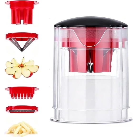 Multi-functional Vegetable & Fruit Chopper, Heavy Duty Stainless Steel Apple Cutter & Corer, Thick-Strip Fry Cutter, for Apples, Pears & More, with Clear Catch Bowl