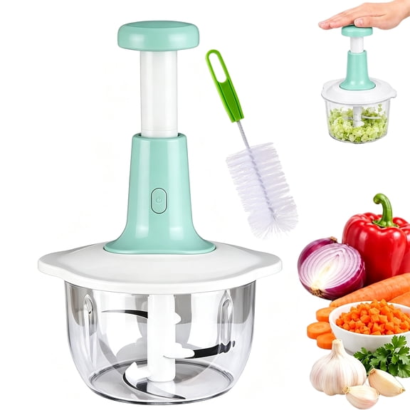 Multi-functional Vegetable & Meat Mincer Chopper Manual Hand Food, 1.5L Press down Automatic Rebound, For Onion Garlic Chili Nuts Meal Prep (Green)