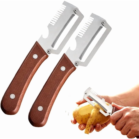 Multi-functional Vegetable Peeler for Kitchen, 2026 New 3-1 Stainless Steel Fruit Peeler with Wooden Handle and Bottle Opener, Vegetable Peeler Tool for Kitchen Fruit Veggie Pumpkin (2 Pcs)