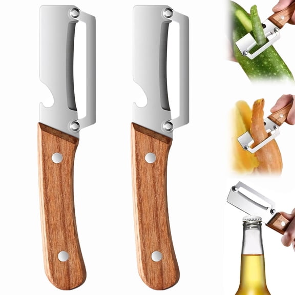 Multi-functional Vegetable Peeler for Kitchen, Multifunctional Vegetable Peeler, Premium Vegetable Peelers with Wooden Handle and Bottle Opener (2pcs)