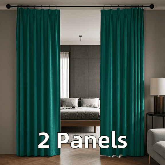 Multi-functional Velvet Back Tab Curtains, Rod Pocket & Pinch Pleat Design Light-Filtering & Thermal Insulation Ideal for Door Curtains, 2 Panels