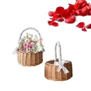 Multi-functional Wicker Handle Woven Wicker Basket 2 Piece Flower Basket Woven Hand-Held Wicker Decorative Picnic Storage Basket Woven Wicker Basket Flower Basket 11*16*24