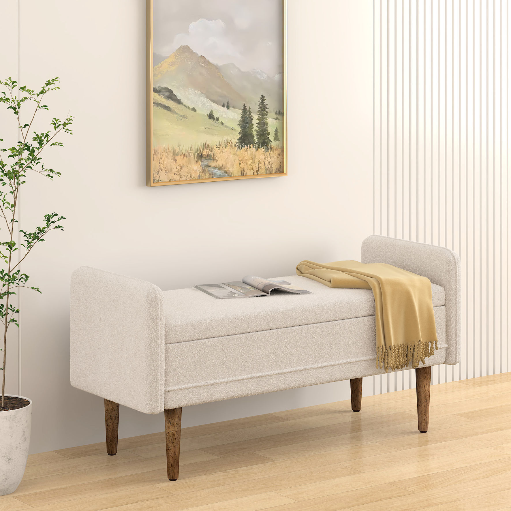 Multi - functional teddy velvet storage stool in beige for apartments ...