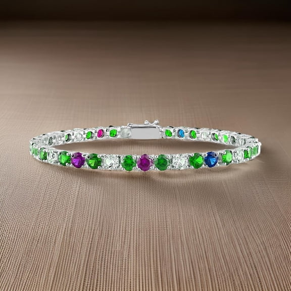 Multi gemstone diamond tennis bracelet gold silver,wedding,anniversary gift for her man women