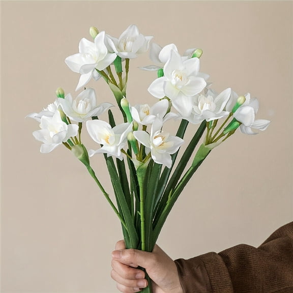 Multi-head Daffodil Simulation Flower Arrangement Silk Flower Dried Flower Arrangement-White