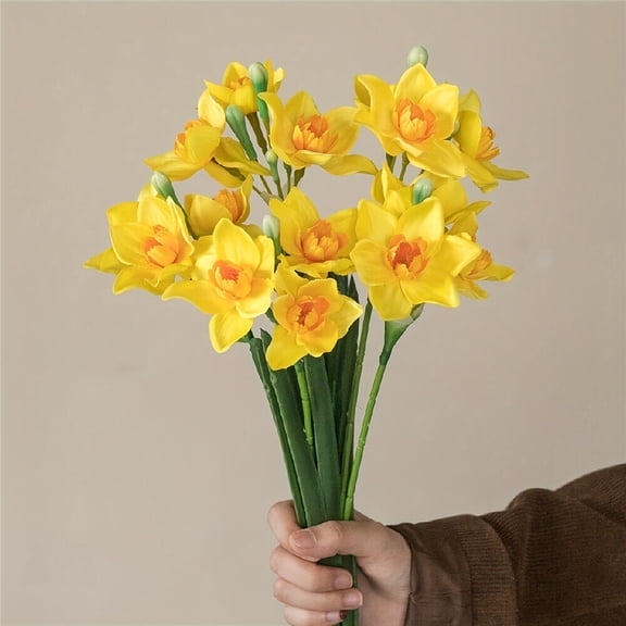 Multi-head Daffodil Simulation Flower Arrangement Silk Flower Dried Flower Arrangement-Yellow