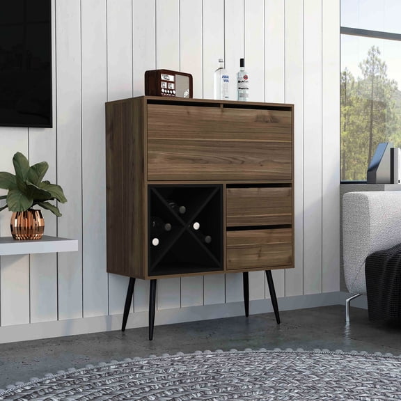 Multi - hued Bar Cabinet with Drawers | 4 Bottle Holders, 1 Cabinet with Shelves | Suitable for Living Areas, Simple Assembly