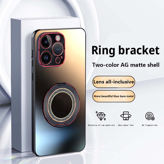 Multi-in-1 [KickStand+ Bling Ring Holder] for iPhone 16 Pro Case,Two-color Flash Ring Frosted Phone Back Design, Shockproof Anti-fall Anti-fingerprint Frame Protection Cover,Titaniumblack