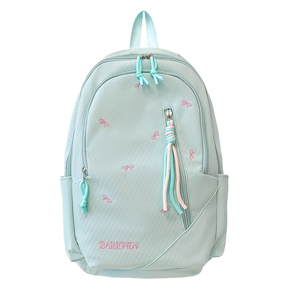 Nylon School Backpack, Lightweight Backpack with Bow Pendant, Spacious Trendy Backpack for Travel College Work, Light