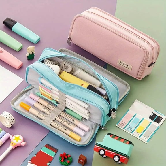 Multi-layer Cloth Pencil Case Office College Large Storage High Capacity Japanese And Korean Style Bag Pouch Holder Box Organizer(Black)
