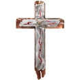 thumbnail image 1 of Multi-layer Elegant Rustic Metal Cross with Bold Color Inlays and Copper Wrap - Red, 1 of 1