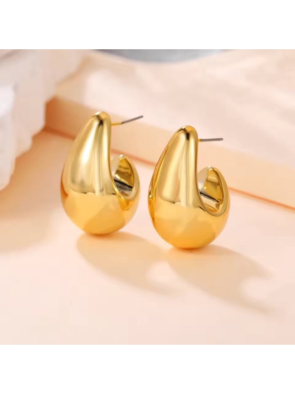 Stainless Steel Chunky Thick Golden Water Drop Dupes Statement Earrings for Women