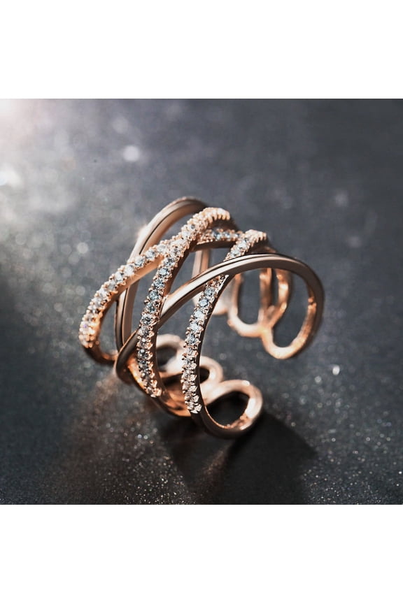 Adjustable Index Finger Ring Fashion Multi Layer Winding Design with Diamond Processing and Inlaid Artificial Gems Geometric Knuckle Ring Jewelry