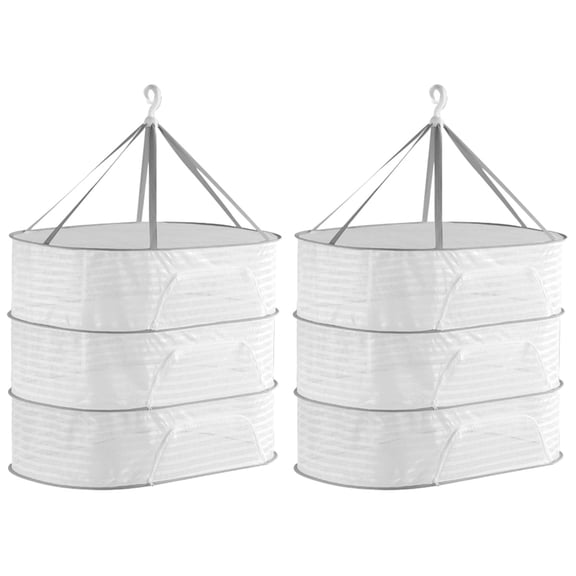 FENGGUIQU Collapsible Cage Style Polyester Steel Wire Mesh Drying Hanger for Clothes and Vegetables 2Pcs White