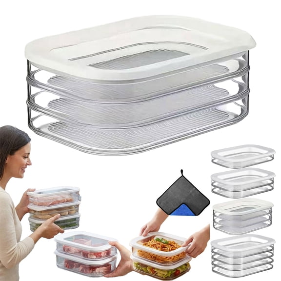 Multi-layer Food Storage Box with Lid, 2026 New Meat Container for Fridge, Ham and Cheese Container for Fridge, Stackable Food Storage Boxes with Lid for Cold Cuts, Cheese, and More