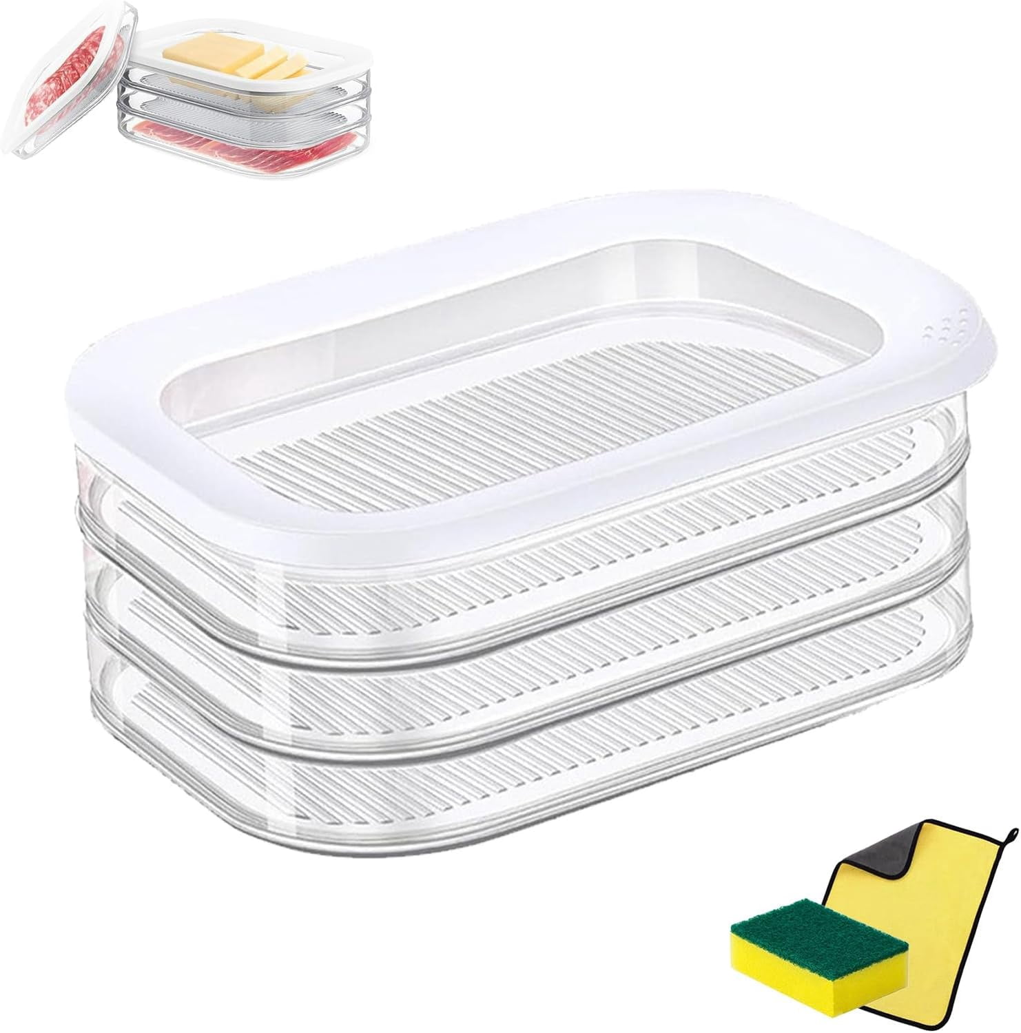 Multi-layer Food Storage Box with Lid, Deli Meat Container for Fridge ...