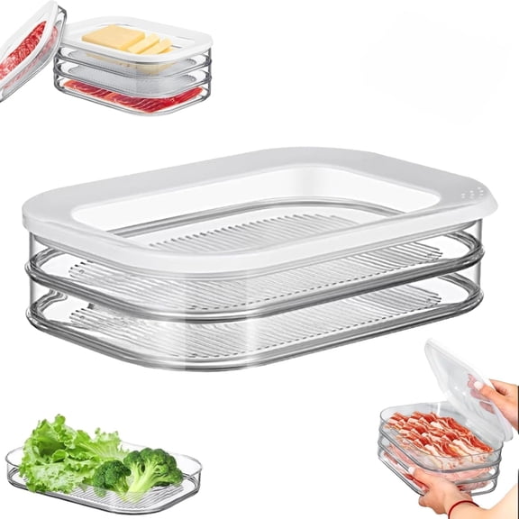 Multi-layer Food Storage Box with Lid, Deli Meat Ham and Cheese Container for Fridge, Stackable Container Set for Meal Prep, Fridge Organization, Pantry Storage, Deli Meat Container (Two Layers)