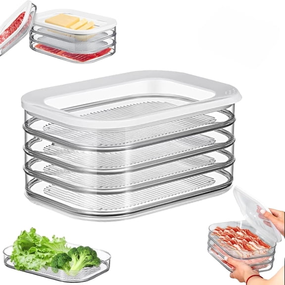 Multi-layer Food Storage Box with Lid, Deli Meat Ham and Cheese Container for Fridge, Stackable Container Set for Meal Prep, Fridge Organization, Pantry Storage, Deli Meat Container (Two Layers)