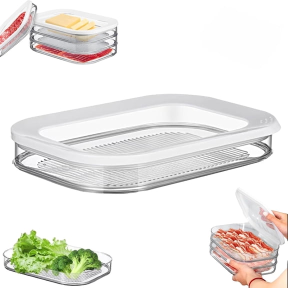 Multi-layer Food Storage Box with Lid, Deli Meat Ham and Cheese Container for Fridge, Stackable Container Set for Meal Prep, Fridge Organization, Pantry Storage, Deli Meat Container (Two Layers)