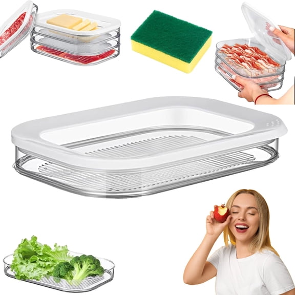 Multi-layer Food Storage Box with Lid, Deli Meat Ham and Cheese Container for Fridge, Stackable Container Set for Meal Prep, Fridge Organization, Pantry Storage,Meat Pieces Storage Box (One Layers)