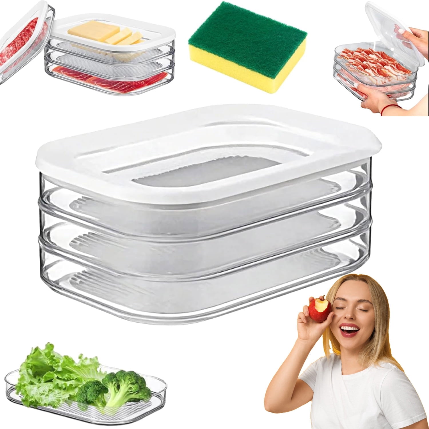 Multi-layer Food Storage Box with Lid, Deli Meat Ham and Cheese ...