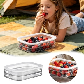 Multi-layer Food Storage Box with Lid,Deli Meat Ham and Cheese Container for Fridge,Stackable Container Set for Meal Prep,Fridge Organization,Pantry Storage,With Cleaning Sponge (Two Layers)