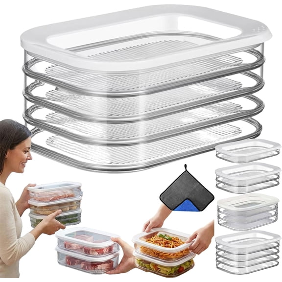 Multi-layer Food Storage Box with Lid, 2026 New Meat Container,  Stackable Food Storage Boxes with Lid for Home