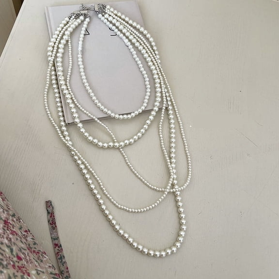 Multi-layer Glass Pearl Necklace Fashion Stacked Retro