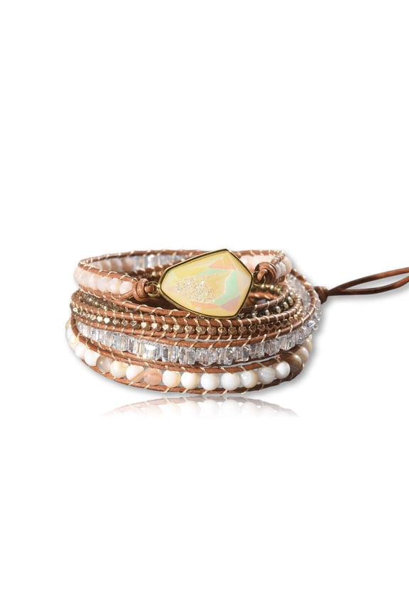Multi-layer Handcrafted Beaded on Genuine Leather Boho Style Genuine Stone Super Wrap Bracelet 35" Long, up to 5 Wraps.