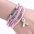 thumbnail image 1 of Multi-layer Leather Rope Handmade Pink Ribbon Breast Cancer Awareness Bracelet, 1 of 6