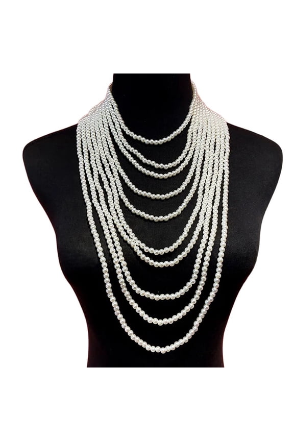 Elegant Pearls Shawl Body Chain Hand Beading Collar Necklace for Stage Shows Shoulder Neck Jewelry for Music Festival