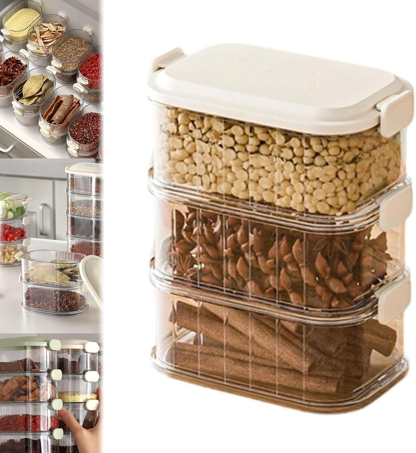 Spice Box Stackable Multi-layer Sealed Spice Organizer,Stackable Spice Storage Box, 3/4/5 ...