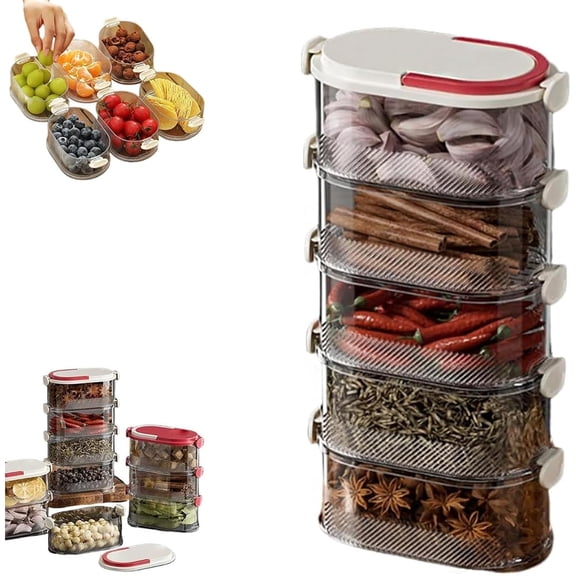 Multi-layer Sealed Spice Organizer, Stackable Spice Storage Box, 5-Layer Stackable Spice Storage Box with Lock Lid, Travel Spices Containers and Camp Spices Kit, for Kitchen Cereal, Seas
