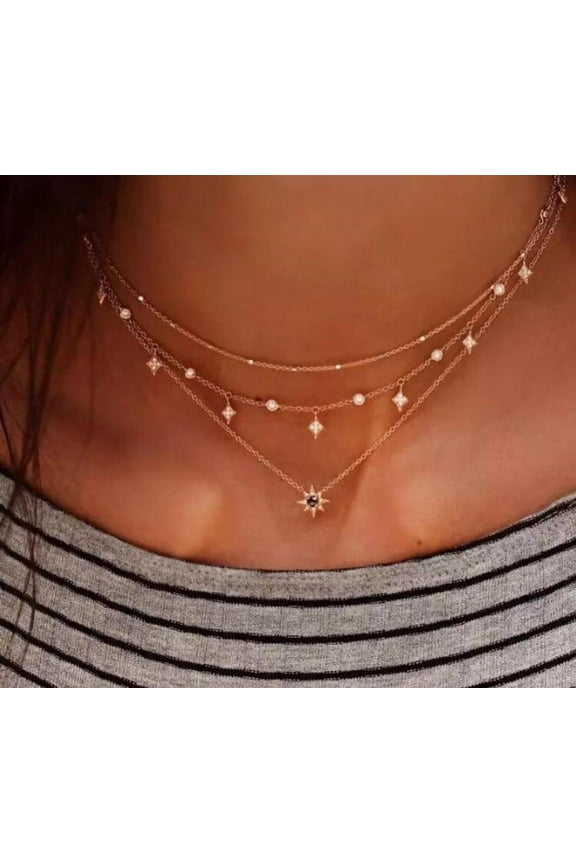 Multi-layer Star Pendant Necklace Tassel Pendant, Multilayer Clavicle Necklace, Women's Charm, Gold Party Choker Gift, Boho