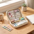 thumbnail image 1 of Multi-layer Transparent Pencil Pouch, Large Capacity Cloth Makeup Brush Bag, Multifunctional Stationery Storage Bag for Home Office Travel Hotel Daily Use, 1 of 6