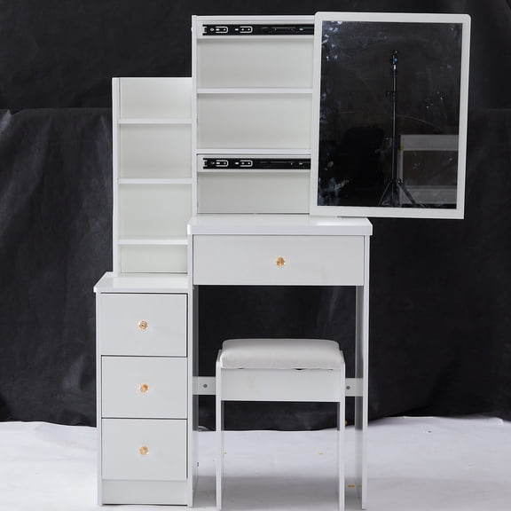 Multi-layer Vanity and Stool Combo / Ideal for Limited Space, Sawdust-free Packaging