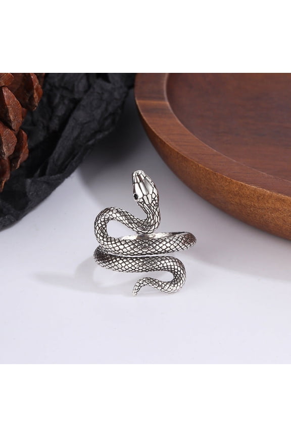 Unisex Copper Snake Ring Adjustable Multi-Layer Winding Design Retro Silver Finish Distressed Look Statement Fashion Jewelry Ring Gift