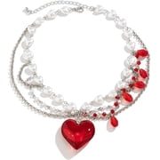 Multi-layered Heart Crystal Choker Necklaces for Women,Punk Pearls Beaded Chain Love Pendant Necklace Party Y2k Snake Bone Necklace Accessories