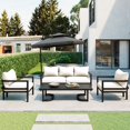 thumbnail image 1 of Multi-person Wood Outdoor Furniture Set 4 Pieces Patio Metal Conversation Sets Patio Sectional Sofa Set with Waterproof, Anti-rust and Anti-UV(Beige), 1 of 9